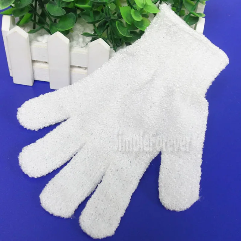 

White Peeling Glove Five Fingers Exfoliating Tan Removal Bath Mitts Paddy Soft Fiber Massage Bath Glove Cleaner 300pcs/lot