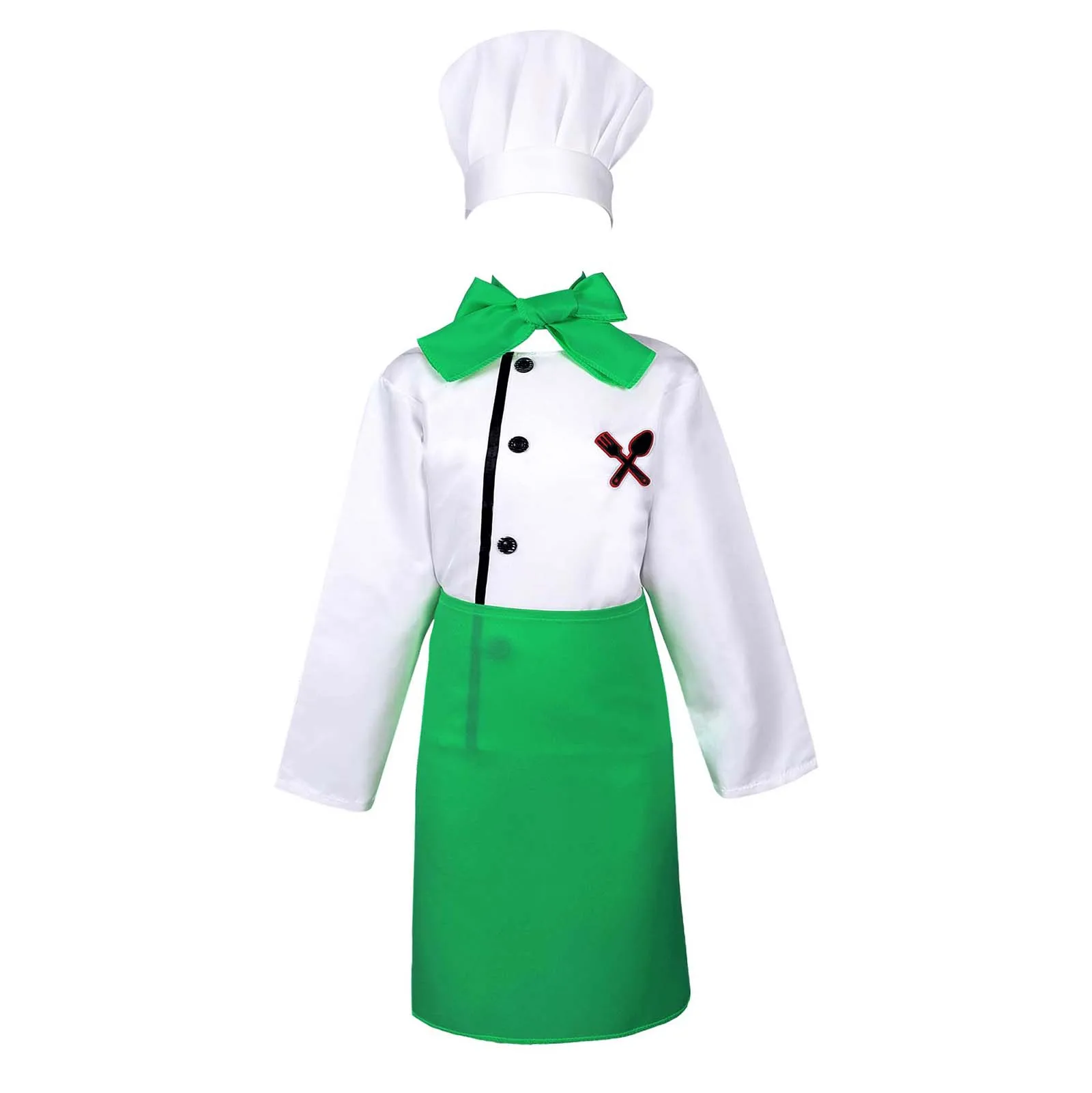 

Kids Boys Girls Apron Clothes Children Chef Costumes Kitchen Craft Painting Cooking Tops with Scarf Apron and Hat Roleplay Sets