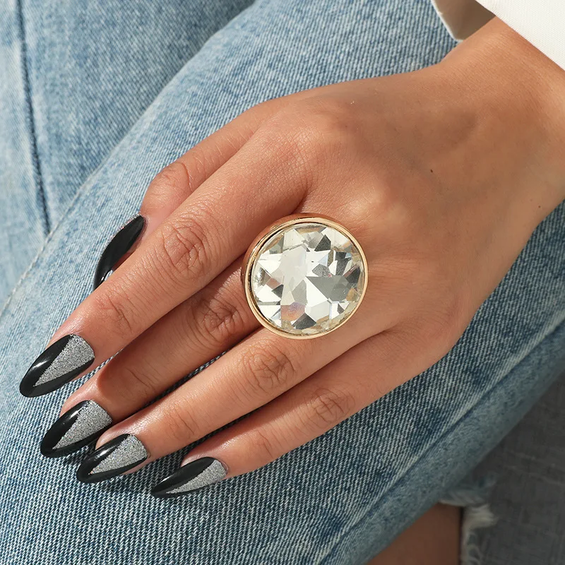 Romantic Red Clear Black Crystal Stone Rings for Women Bridal Wedding Engagement Finger Ring Adjustable Party Jewelry Gift