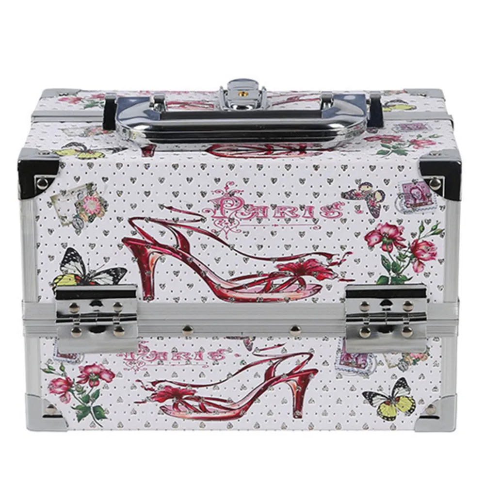 Printed toolbox portable with makeup artist professional cosmetic case aluminum frame suitcase bag make up storage box handbag