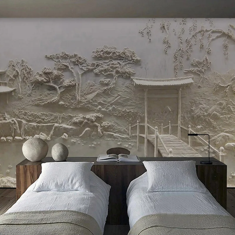 Photo Wallpaper Chinese Style 3D Stereo Embossed Landscape Background Wall Mural Hotel Living Room Art Papel De Parede
