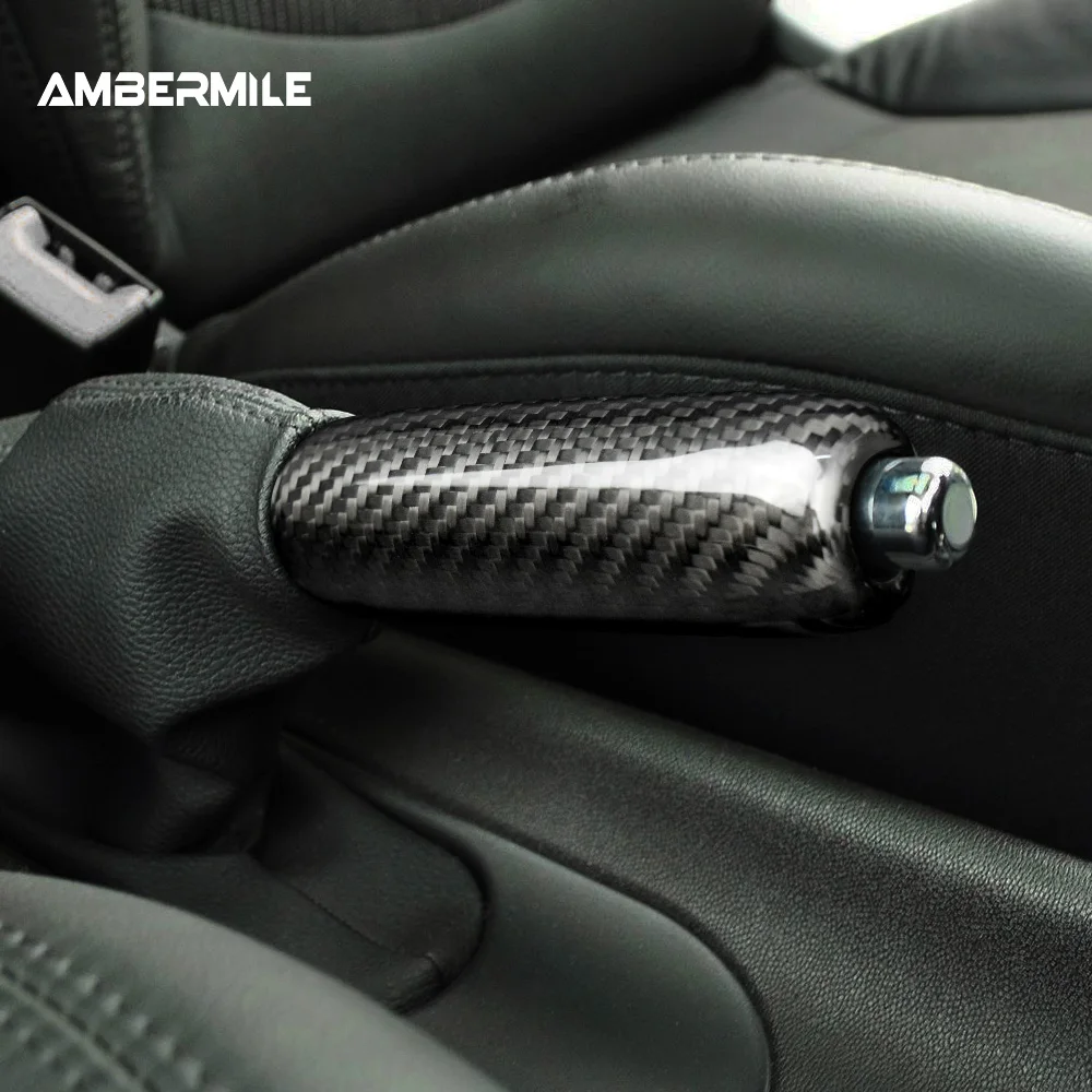 AMBERMILE Carbon Fiber for Mini Cooper R55 Clubman R56 R57 R58 R59 R50 R53 Accessories Interior Car Handbrake Grip Covers Trim