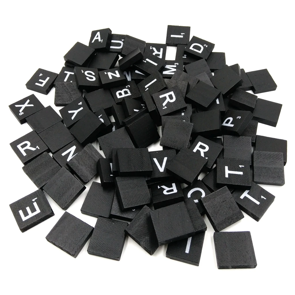 100 Pcs Wooden 26 Alphabet Tiles Black Letters & Numbers For Game Crafts