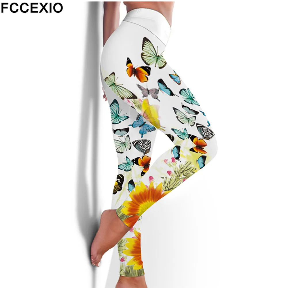 FCCEXIO High Waist Fitness Elastic Leggings 6 Colors The Butterfly 3D Print Sexy  Leggins Casual Workout Sport Pants