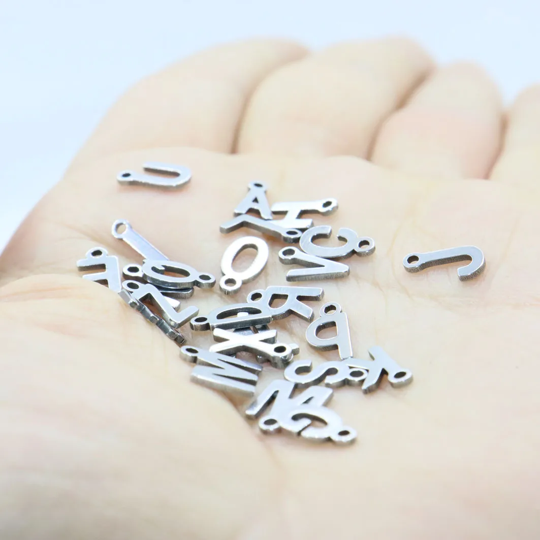 20pcs 10mm Wholesale Stainless Steel 26 Letters Smooth Flate Charms Pendant DIY Necklace Earrings Bracelets Unfading Colorless