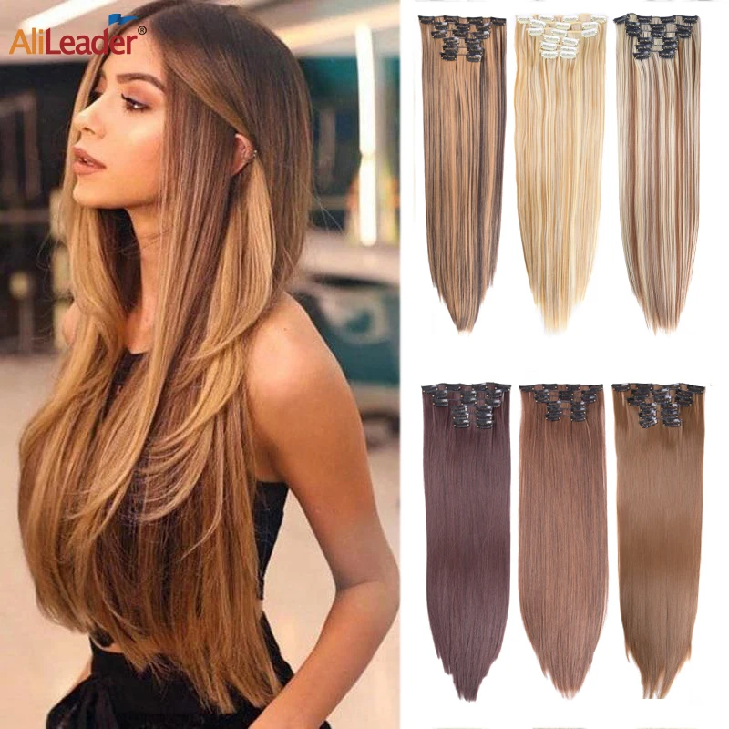 Clips In Hair Extension Long Straight Hair Pieces Clip In Hair Extension 22Inch 6Pcs/Set Synthetic Fake Hair Ppieces For Women