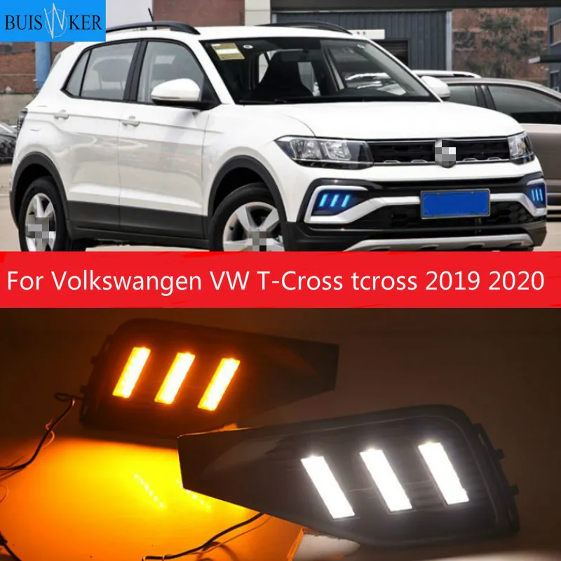 

1 Set For Volkswangen VW T-Cross tcross 2019 2020 Daytime Running Lights Turn Signal Fog Lamp Cover 12V ABS LED DRL Car Styling