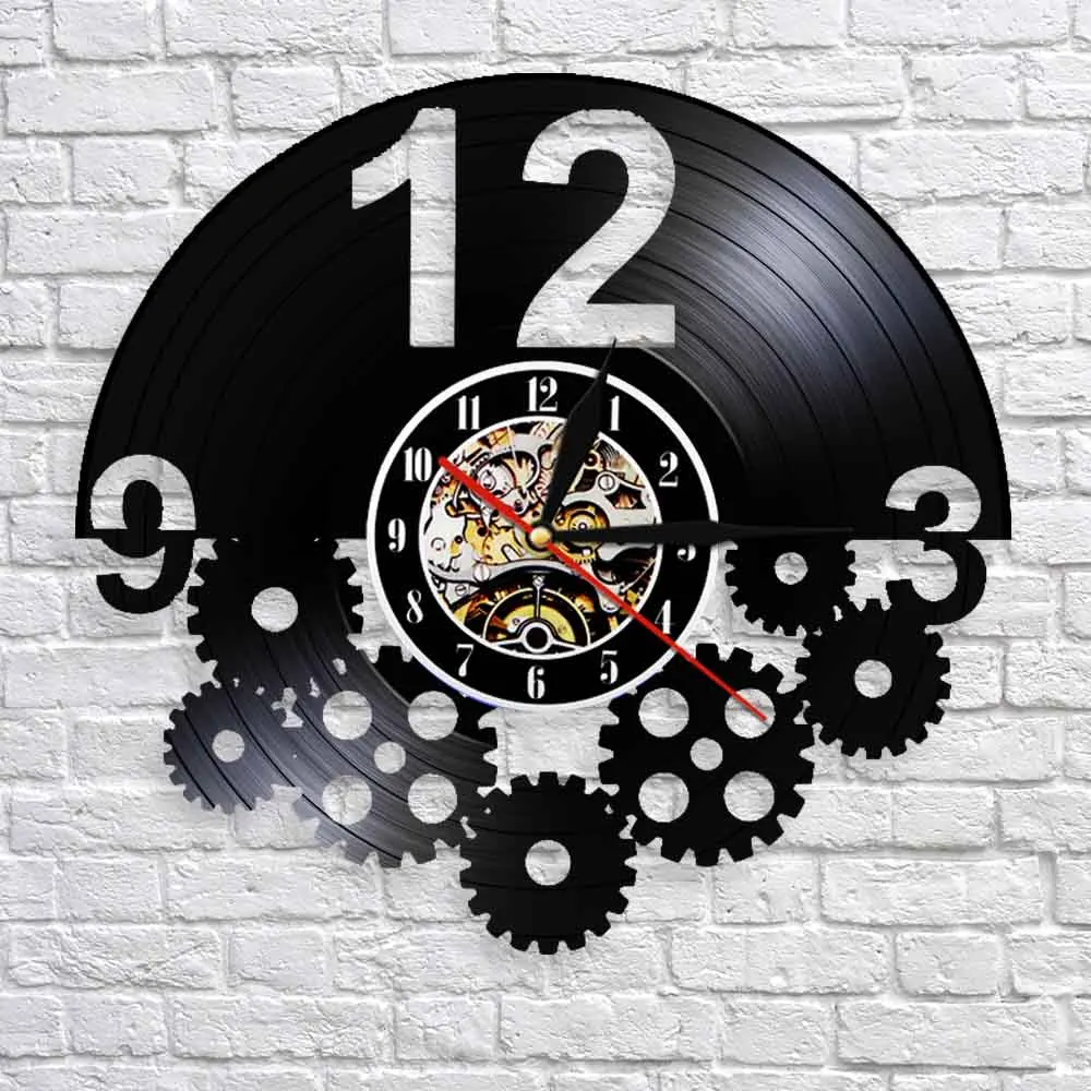 Gears and Cogs Vinyl Record Wall Clock Steampunk Ornaments Wall Clock Decor Wall Watch Cyclist Cycling Fan Cogwheels Gift