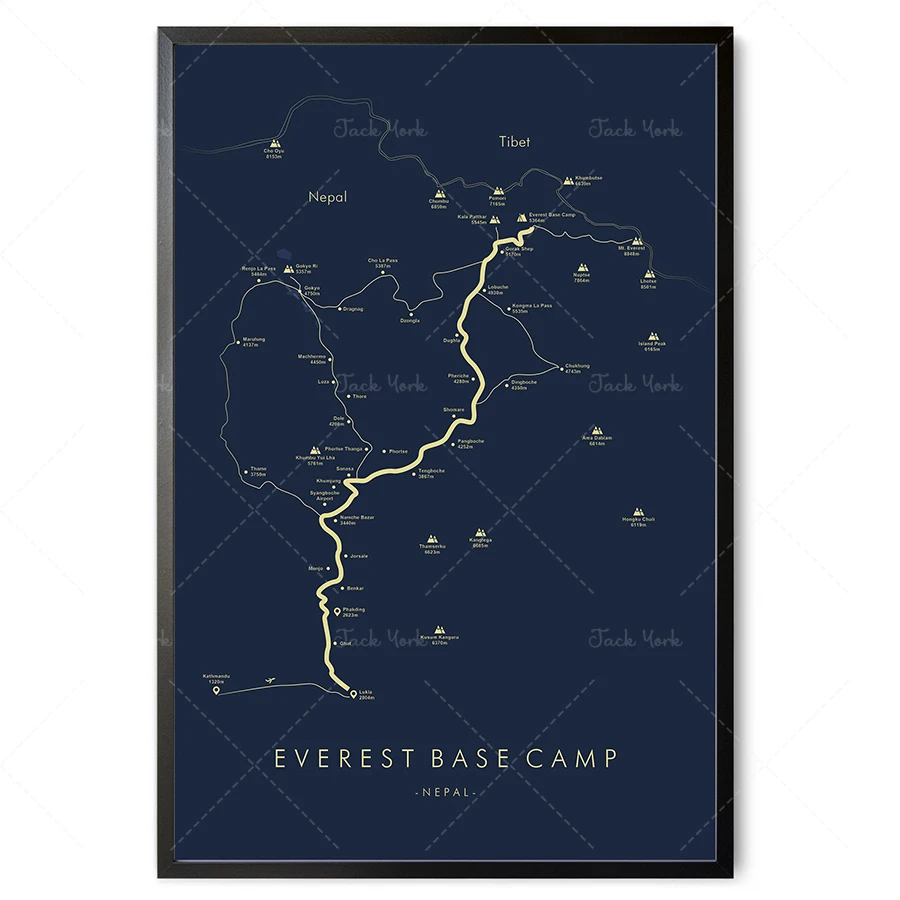 Póster de Everest Base Camp Trek, mapa de senderos EBC, Everest Base Camp, senderismo, Nepal, revive tus aventuras, arte de mapa de senderos