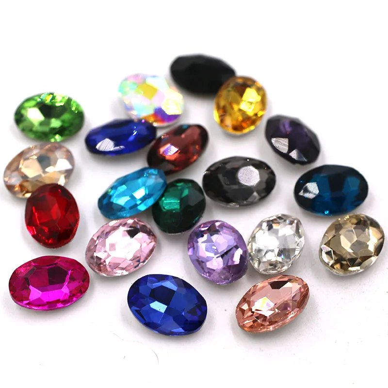 New arrival glass crystal Oval shape glue on pointback rhinestones  DIY Nail art garment Accessories