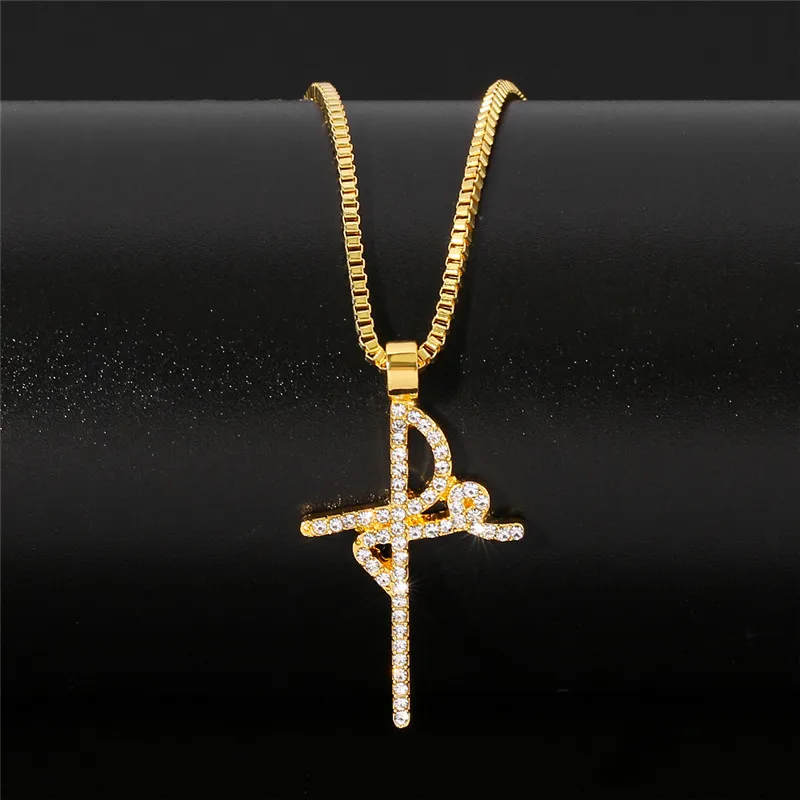 Iced Out FE Shape Cross Pendant Necklace For Women Men Religious Jewelry Fashion Gold Silver Color Crystal Christian Accessories