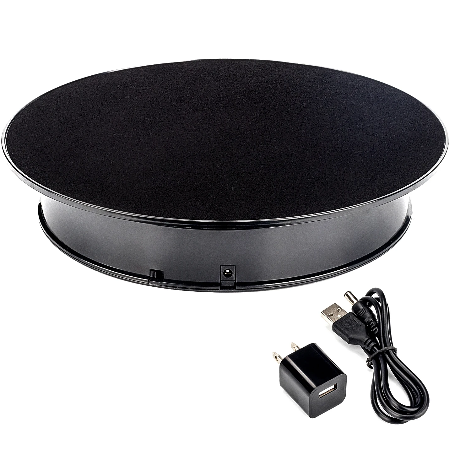 30cm Black Velvet Top Electric Rotating Display Turntable, Jewelry Display Stand Party Cake Video Photography Display Stand