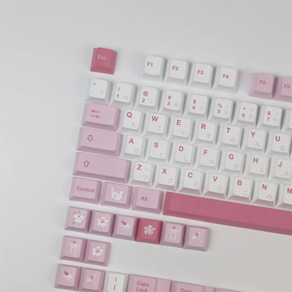 141 Keys Sakura Cat PBT Keycaps Cherry Profile DYE-Subbed Full Keycap Sets For GH60 GK61X GK64X 68 84 87 96 980 104 108