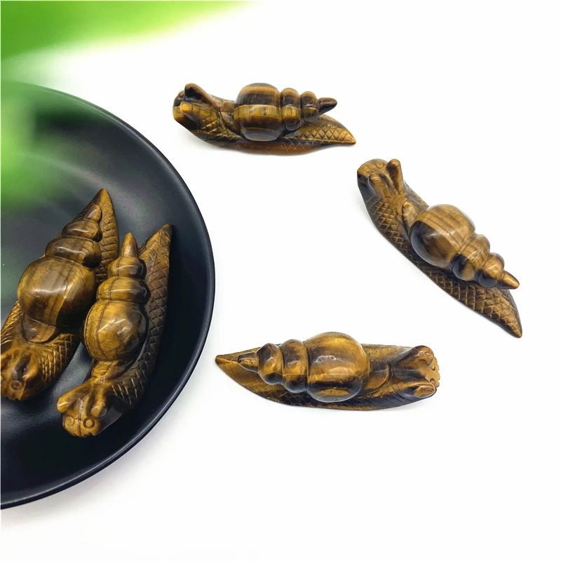 1PC Natural Yellow Tiger Eye Snail Shape Stone Cute Hand Carving Animals Gift For Home Decor Natural Stones and Minerals