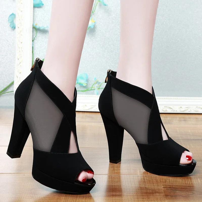 Summer Women Wedding Shoes Ladies Leather Ankle Boots Women Sandals Open Toe High Heels Dress Shoes Femme Sandals