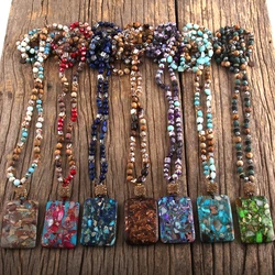 Fashion Bohemian Jewelry  Random Shape Natural Stones Crystal Knotte With Semi Precious Pendant Necklaces For Boho  Necklace