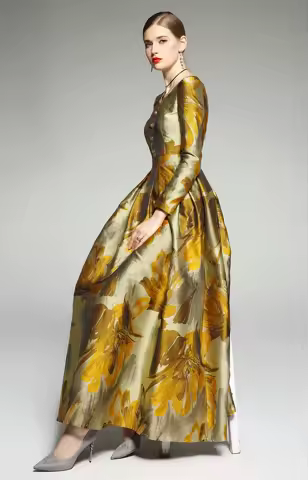 2020 Spring Jacquard Women Luxury Long Dress Ball Gown Ankle-length Dress Casual Evening Night Club Maxi Clothing DZ2406