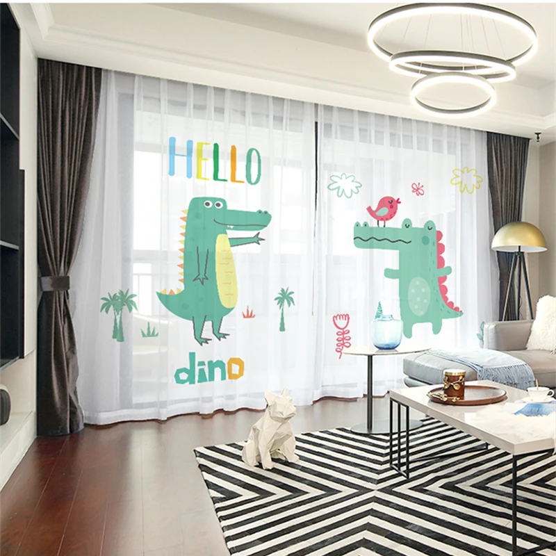 

Custom Chiffon Curtain Window Drape for Nursery Kids Children Living Room Dinosaur Dino Animal