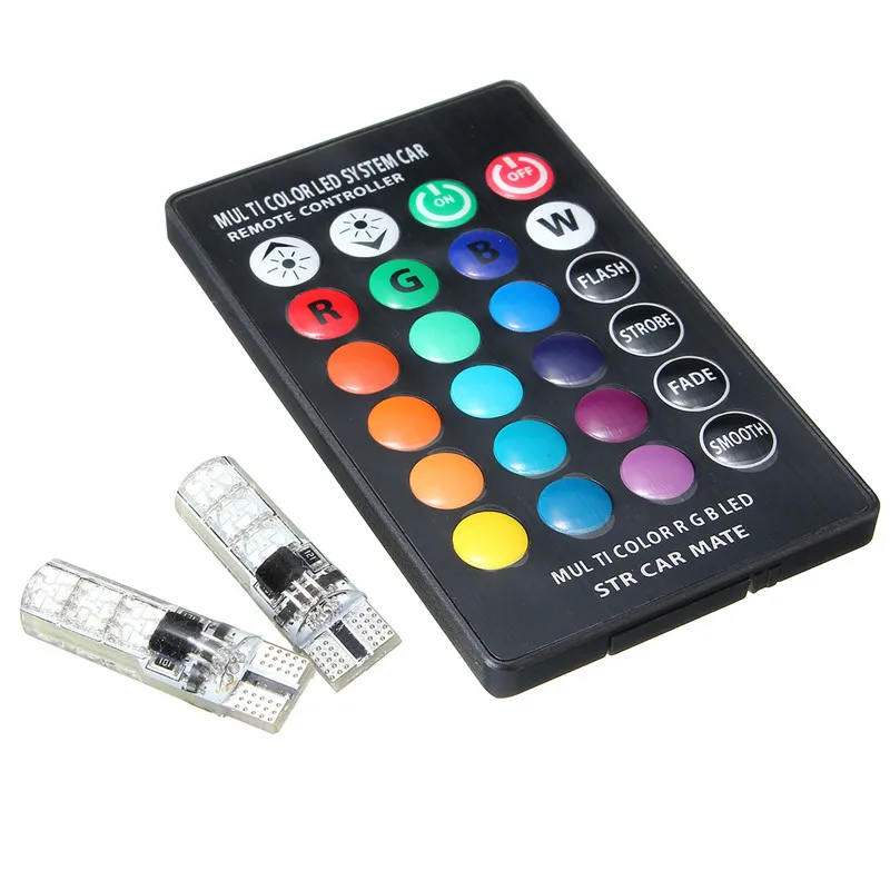 Multi-color Side Light Automobiles 194 168 Auto Wedge Lamp 5050 SMD RGB LED Bulb with Remote Controller