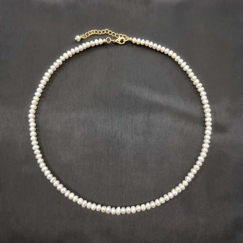 4mm White Freshwater Pearl Necklace 14K Gold Filled Adjustable Chain Pearls Beaded Exquisite Choker Collier Perles Perlas Women