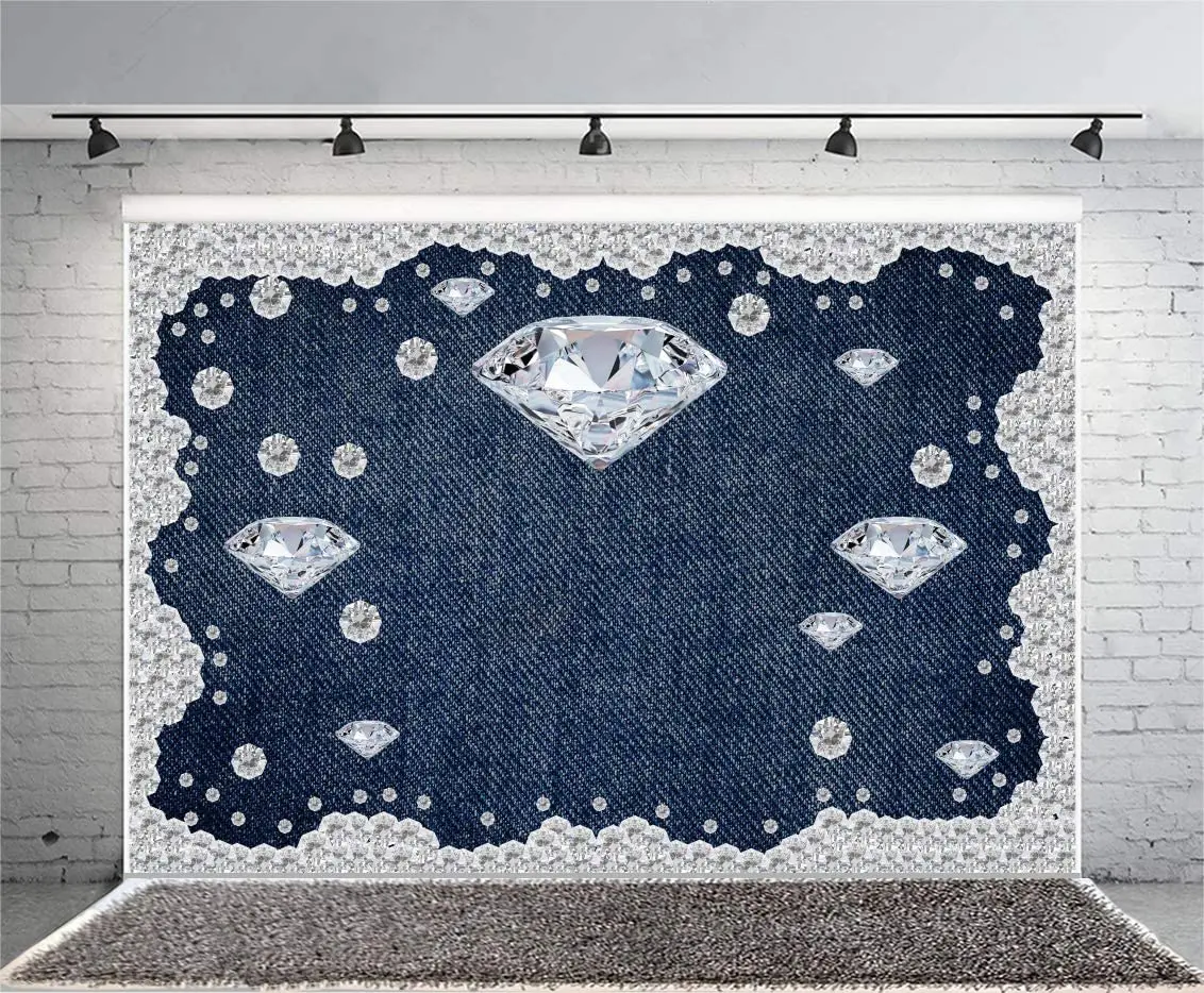 

Diamond Denim Style Photography Backdrop For Inlaid Rhinestone For Woman Birthday Party Decor Background Banner Photo Booth