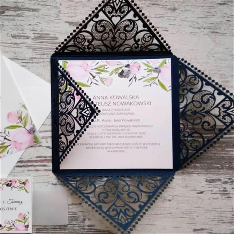 Pearl silver lace wedding invitation card transparent belly band customized insert card printing multi colors