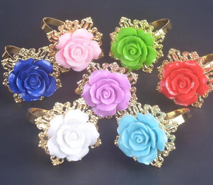 

420pcs Rose Flower Decor Gold Napkin Ring Hoops Napkin Serviette Holder for Wedding Party Dinner Table Decoration SN2960