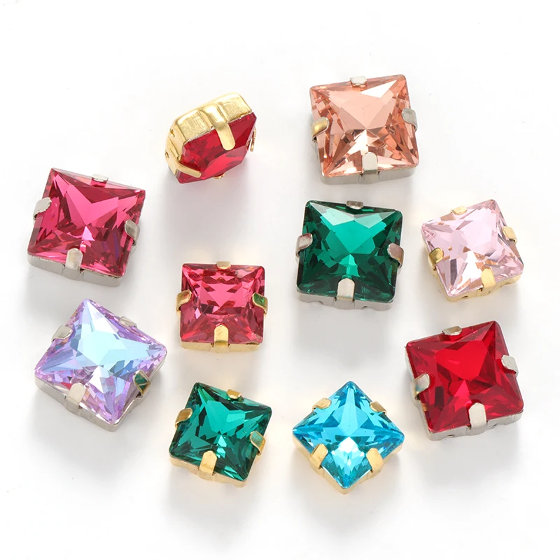 XIAOPU Square Empty Rhinestone Claws Sew On Stones Container Silver Golden Color Rhinestone Base Sewing Crystals Accessories