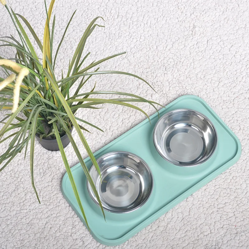 Anti-skidding Dog Double Bowl Puppy Food Water Feeder Stainless Steel Pets Drinking Dish Pet Supplies Accessories