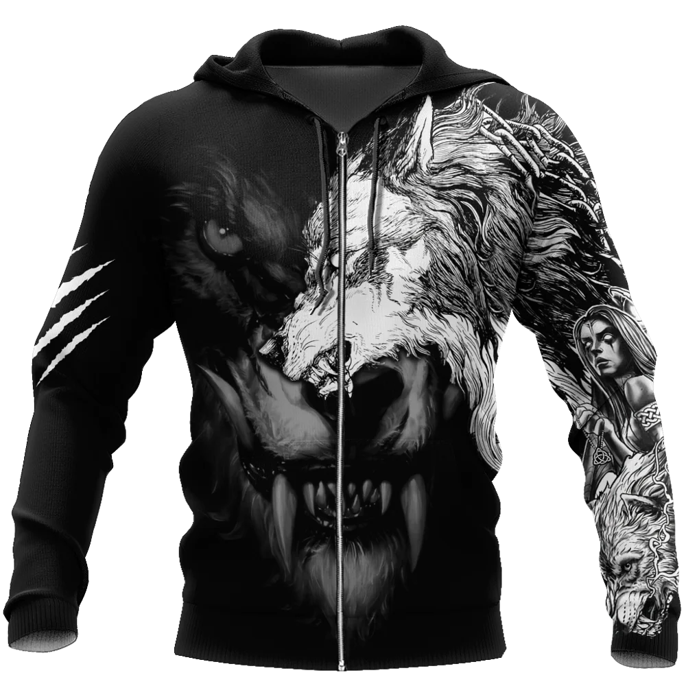 Dark Wolf Tattoo 3D All Over Printed Fashion Hoodies Men Sweatshirt Unisex Zip Pullover Casual Jacket Tracksuit DW0241