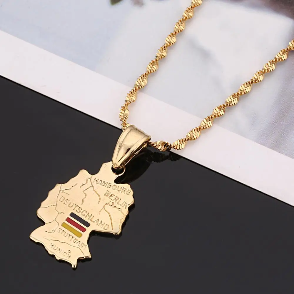 Gold Color German Deutschland Map Flag Pendant Necklace Germany Women Chain Jewelry
