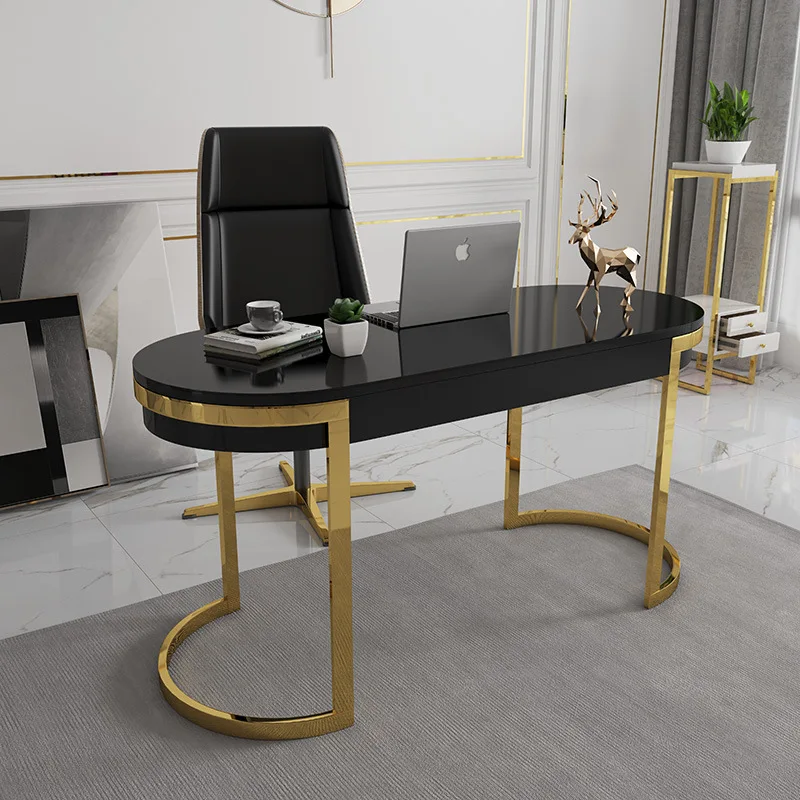 Nordic Light luxury desk modern simple desk stainless steel gilded computer desk piano paint home desk office desk