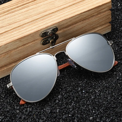Imagen 2 del producto Gafas de sol de diseñador de marca GM para mujer, pierna de madera roja con marco de Metal, gafas de sol de madera para hombres y mujeres, caja de papel de regalo S2801