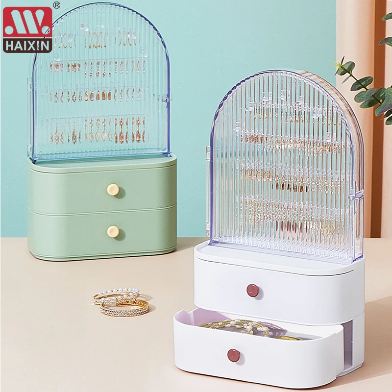 2021 new Jewelry Storage Box Earrings Display Stand Bracelet Necklace Organizer Foldable Portable Plastic Box Green cactus Large