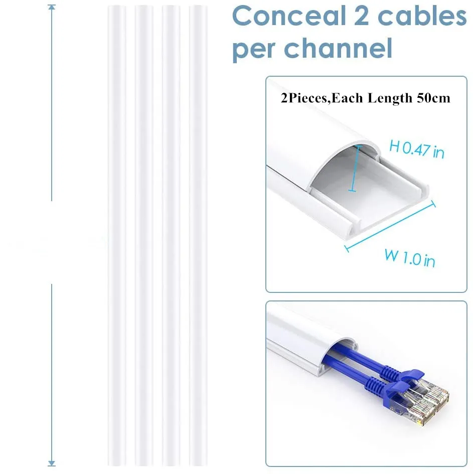 New Upgraded Arc Channel Cord Cover,Longer Cable Cover for Wall Mounted TV,Cuttable Cable Concealer,PVC Wire Hiding Raceway Kits