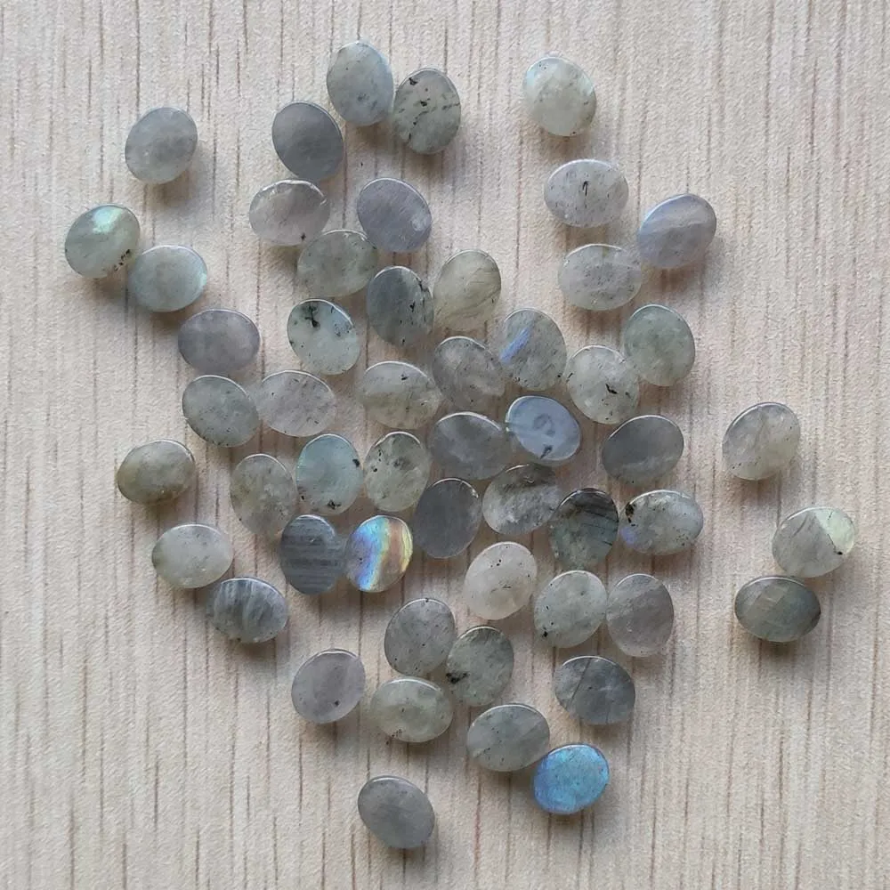 Piedra labradorita natural para fabricación de joyas, cabujones ovalados de buena calidad, cuentas de 8x10mm, venta al por mayor, 50 unidades por