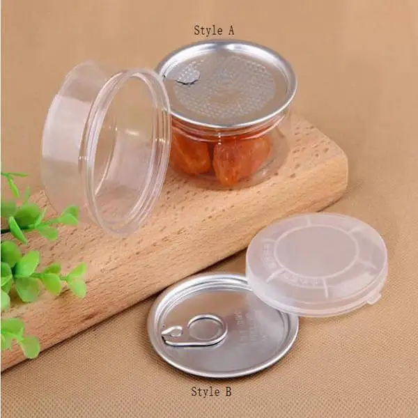 Clear Plastic Jar PET with Metal Lid Airtight Tin Can Pull Ring Concentrate Container Food Herb Storage 100ML