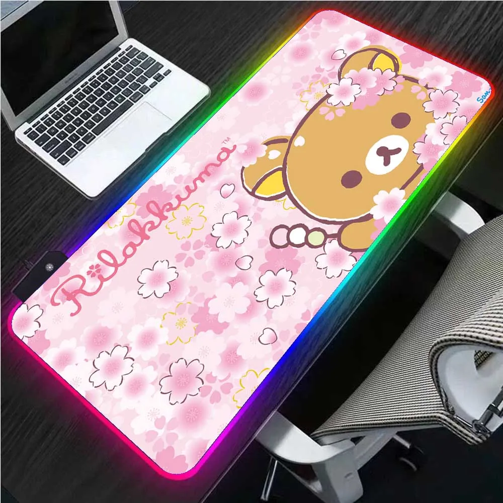 

Sakura Flower Bear RGB kawaii Mouse Pad Anime Pad LED Gamer Game Accessories PC Decoration Laptop Mouse Pad Pink Pad Bear Gloway