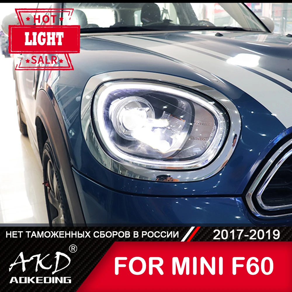 

AKD автомобильная лампа для мини сельской местности F60 2017-2019 DRL H7 светодиодный ксеноновая лампа F60 фары в сборе модернизированные аксессуары для динамического сигнала