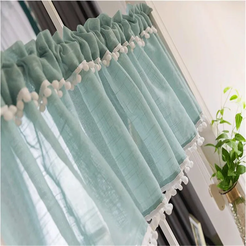 Free Shipping Quality Tube Lovely  Pendant Green Curtain Lace Coffee Kitchen Short Small Shades Blinds Home Window Valance Decor