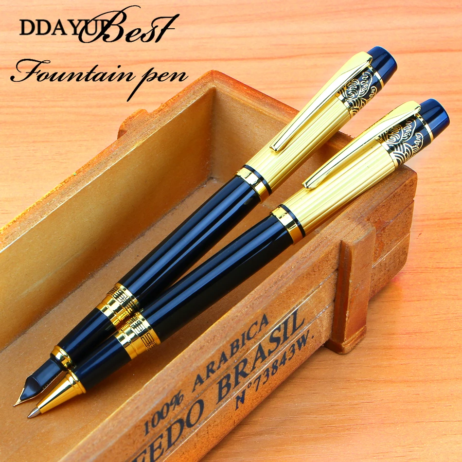 1 Buah Logam Golden Fountain Pen dengan Tinta untuk Bisnis Fountain Pen Hadiah Rantang Caneta Kantor Sekolah Perlengkapan Alat Tulis