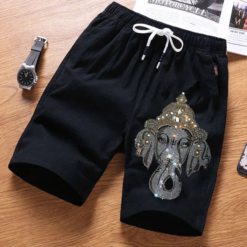 Spring Men's Hot Diamond Casual Shorts Comfortable And Fashionable 4XL Cotton Rhinestone Style Youth New Hip-Hop Shorts