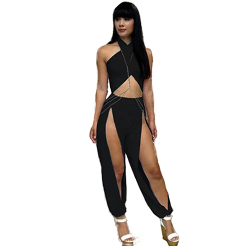 One Piece Jumpsuit Women Rompers Summer Sexy Sleeveless Loose Split Wide Leg Lucky Label Plus Size Bodycon Jumpsuit