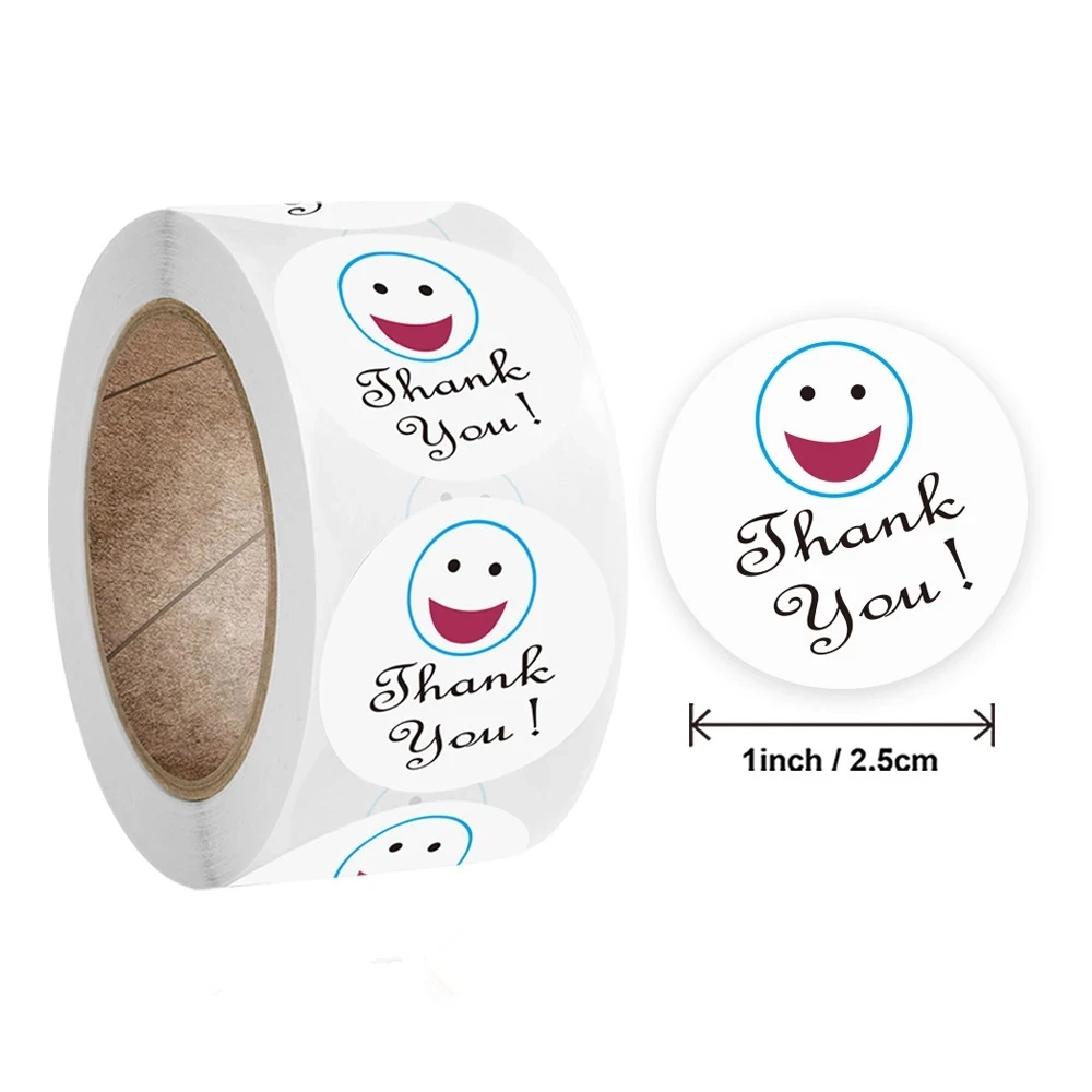 

Stickers 500 Pcs/roll New Smile Smiley Face Thank You Round Sticker Label Sticker Logo Stickers Custom