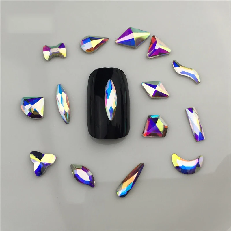 Magnifique cristal AB strass 3D, paillettes de verre, gemmes en diamant pour décoration Nail Art, tailles mixtes