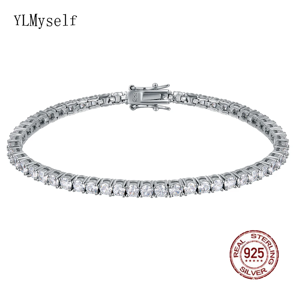 Shiny 3 mm Cubic Zironia Hip hop Luxury 925 Jewellery 14-21CM Real Sterling Silver Tennis Chain Bracelet Women