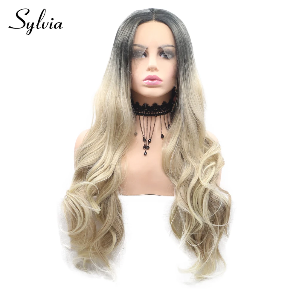 Side Part Honey Ash Dark Roots Black and Blonde Ombre Lace Front Wig Curly Body Water Wave Long Cosplay Wigs For Black Women