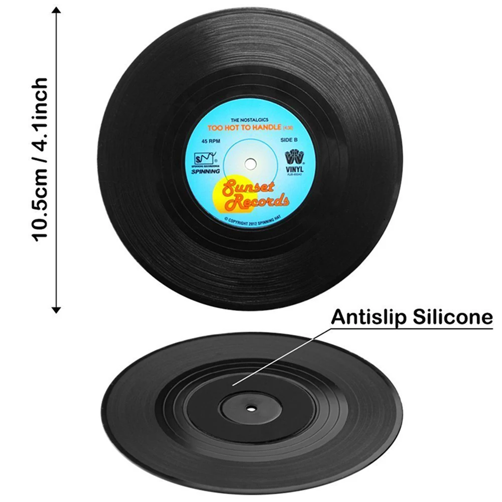 1/4/6 Pcs Retro Coasters Set Vinyl Record Round Disk Coaster Non Slip Record Coffee Cup Mat PVC Drinks Home Decor Coaster