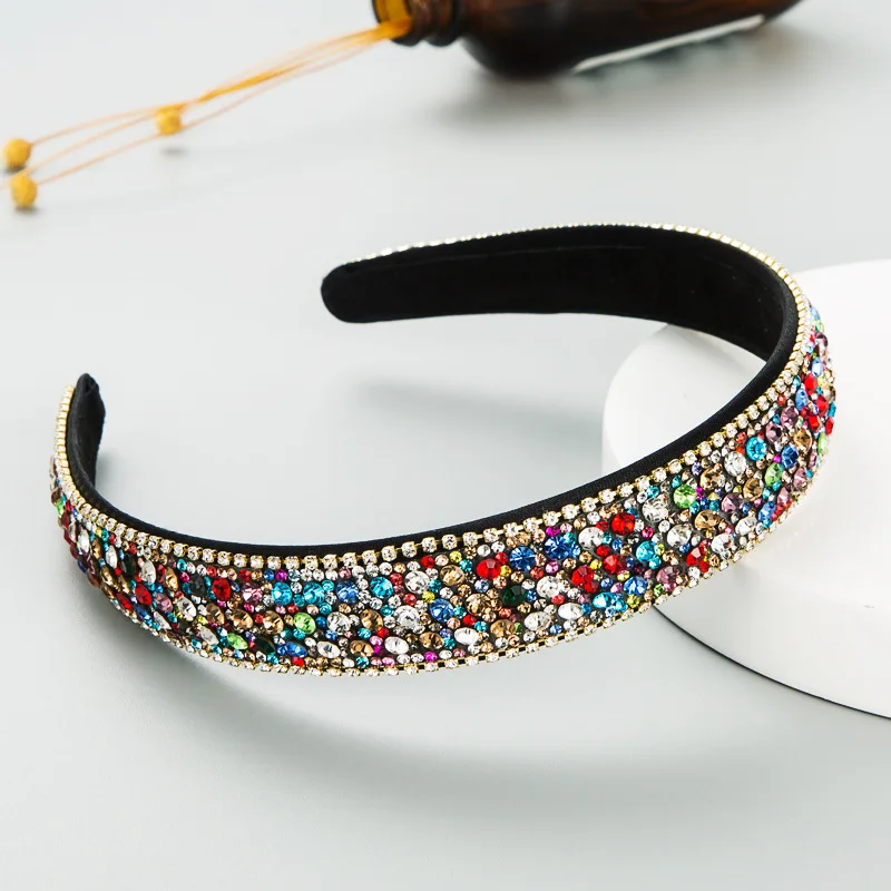 2022 Luxury Sparkly Tiara Women Headbands Wedding Hair Accessories Colorful Rhinestone Non-slip Gem Hair Bands Crystal Head Wear