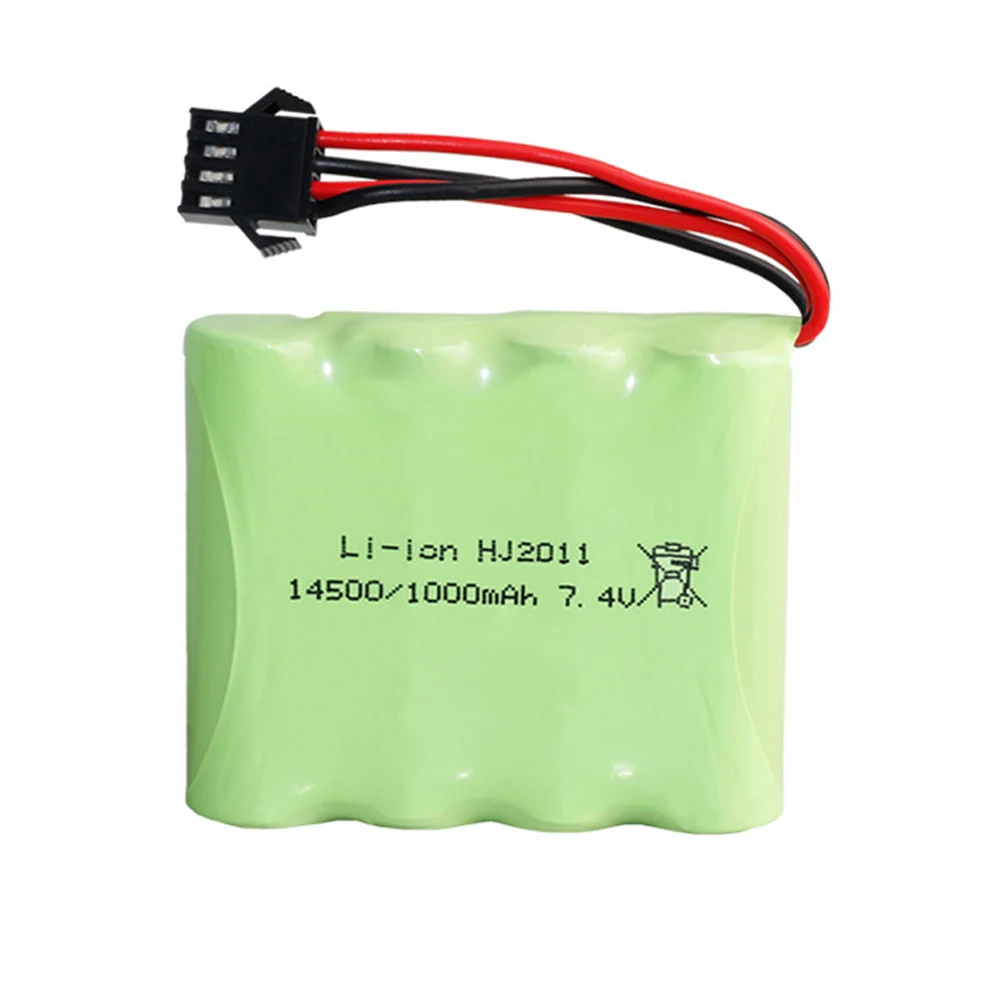 7.4V 1000mah Lipo Battery 14500 SM4P Plug for 1/16 RC  Off-road Vehicle 4WD Drive High-speed Climbing Drift Racing Car toy parts